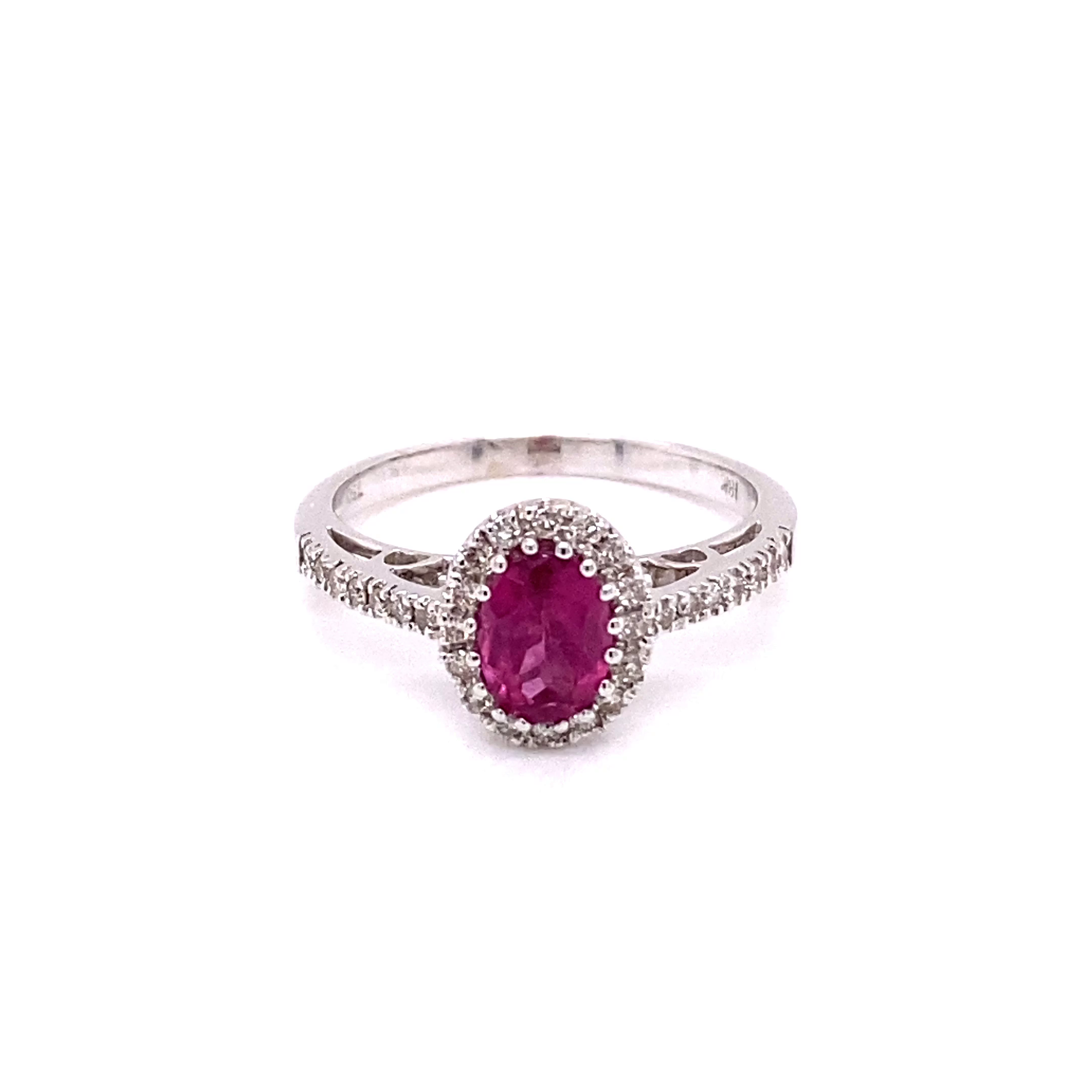 18KW 1.00ct Oval Pink Sapphire And Diamond fashion Ring