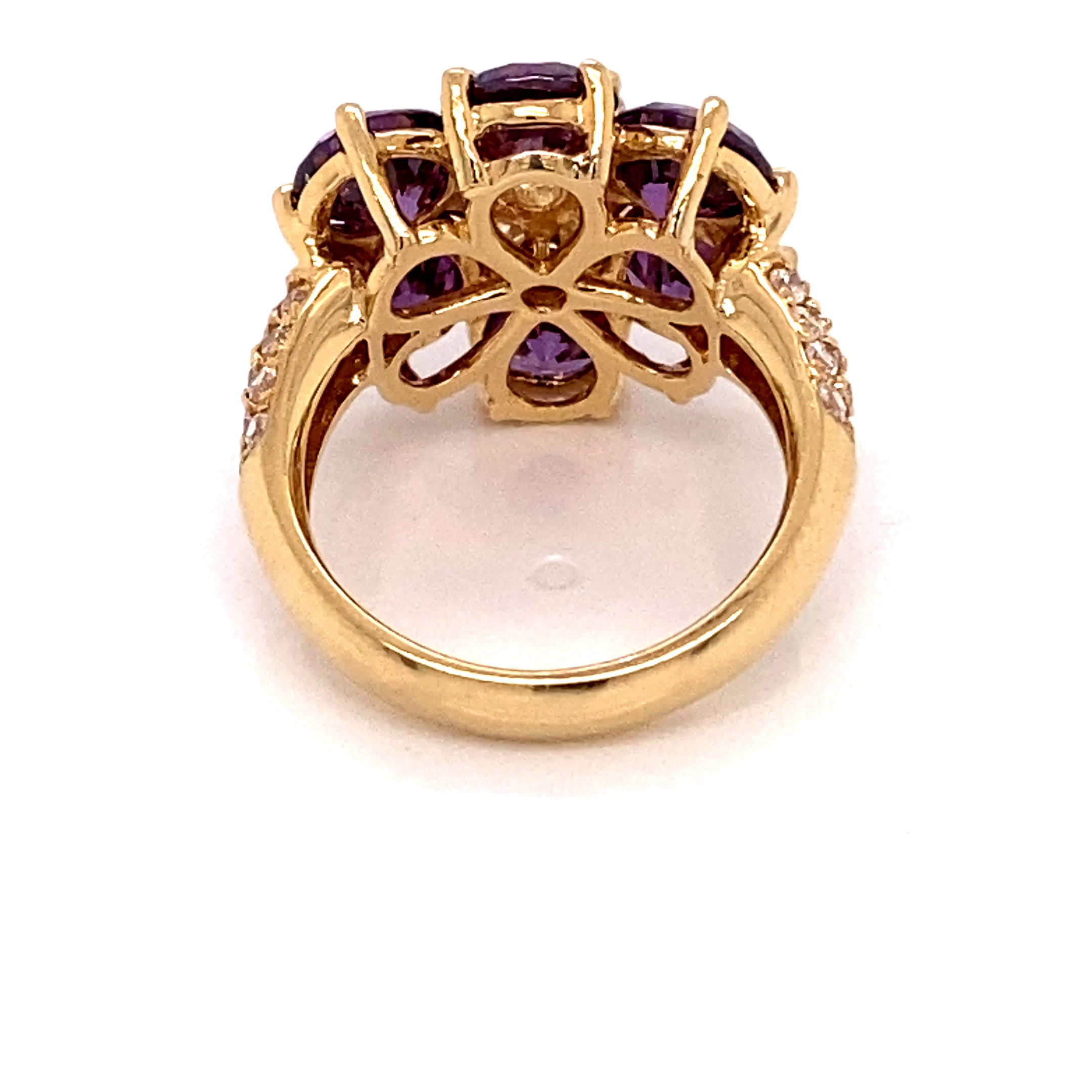 18KY Custom Estate Purple Amethyst And Cubic Zirconia Flower Ring