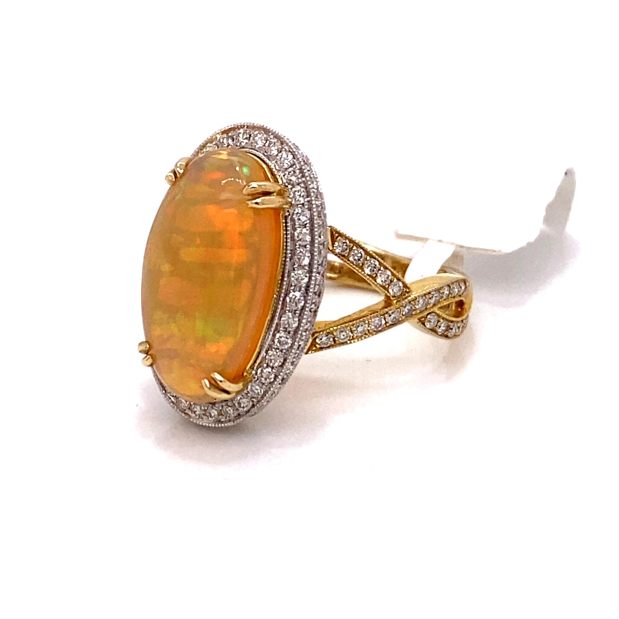 14K Custom T/T Oval Cabochon Ethiopian Opal & Diamond Fashion Ring