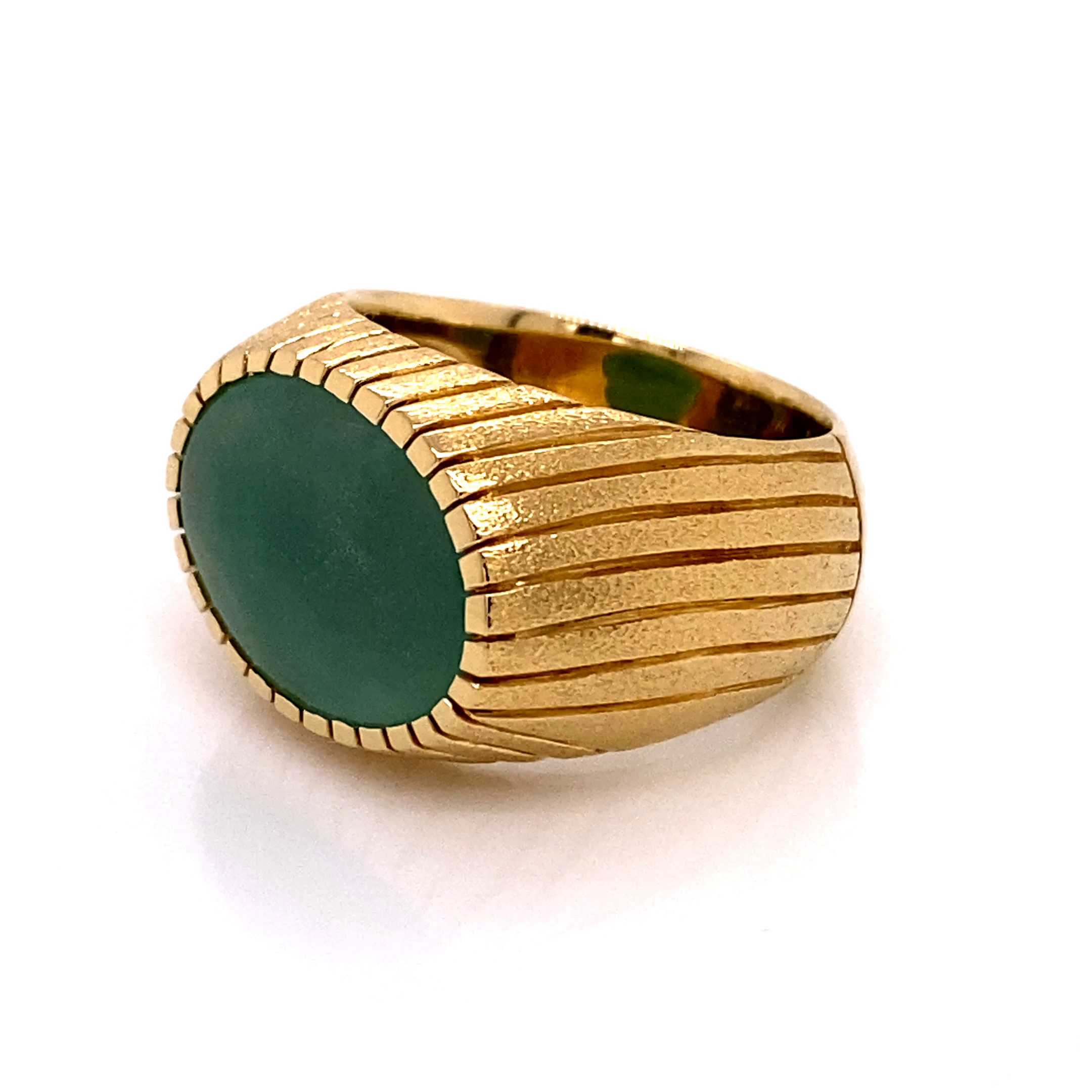 18KY Custom Estate Natural Green Oval Cut Jade Hand Made Fashion Ring