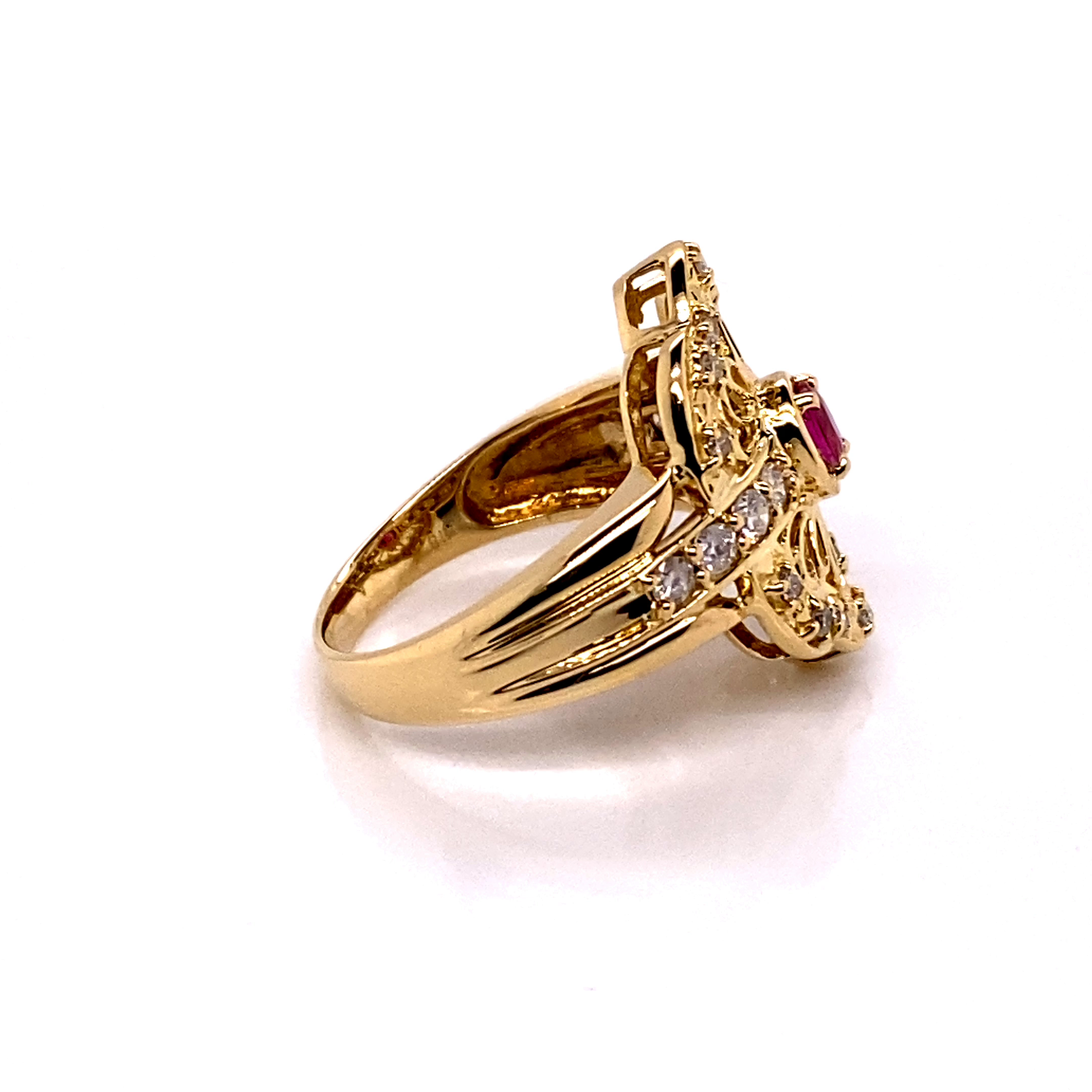 18KY Custom Estate Oval Red Ruby & Diamonds Fashion Ring