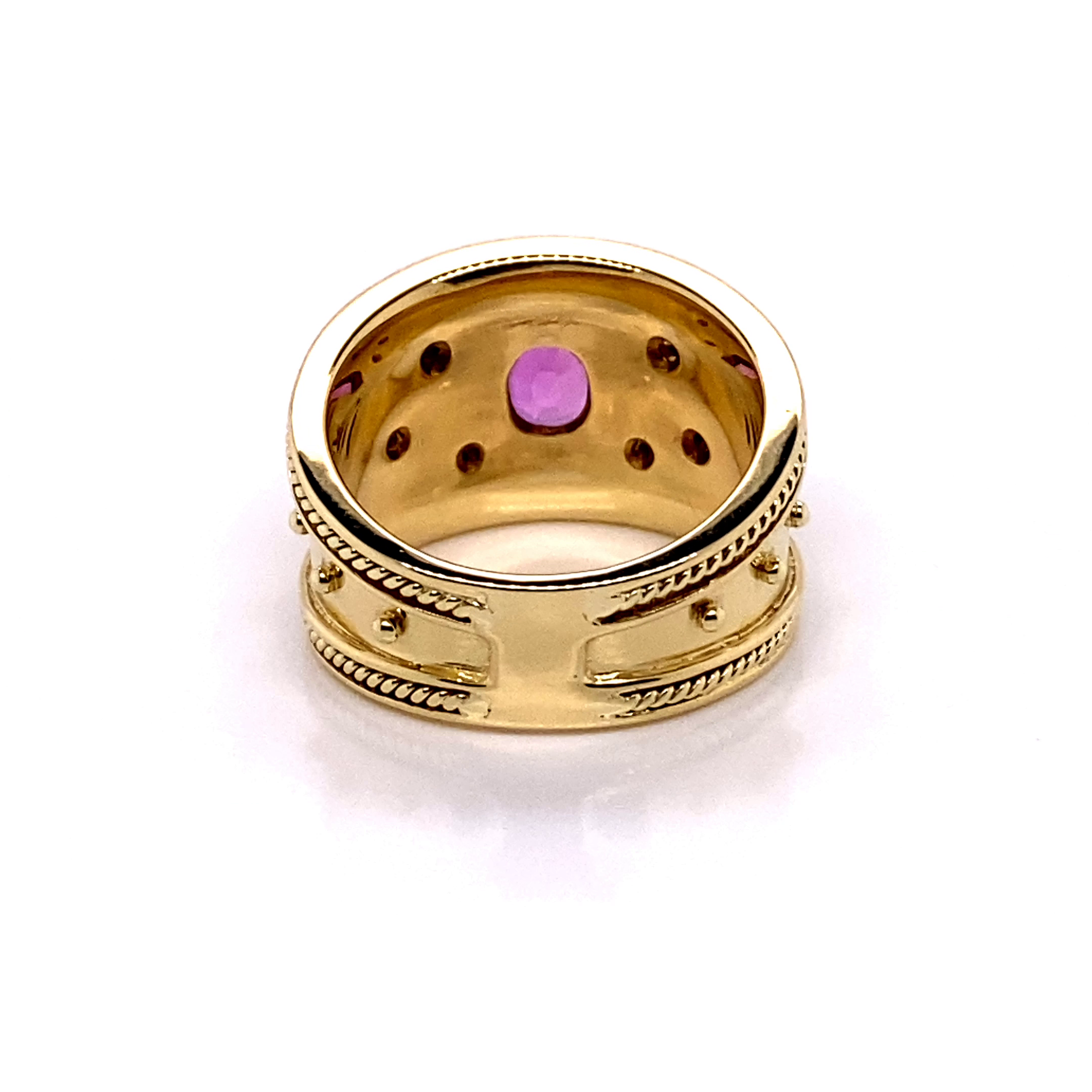 18KY Custom Estate Oval Cut Pink Sapphire And Diamond Fashion Ring