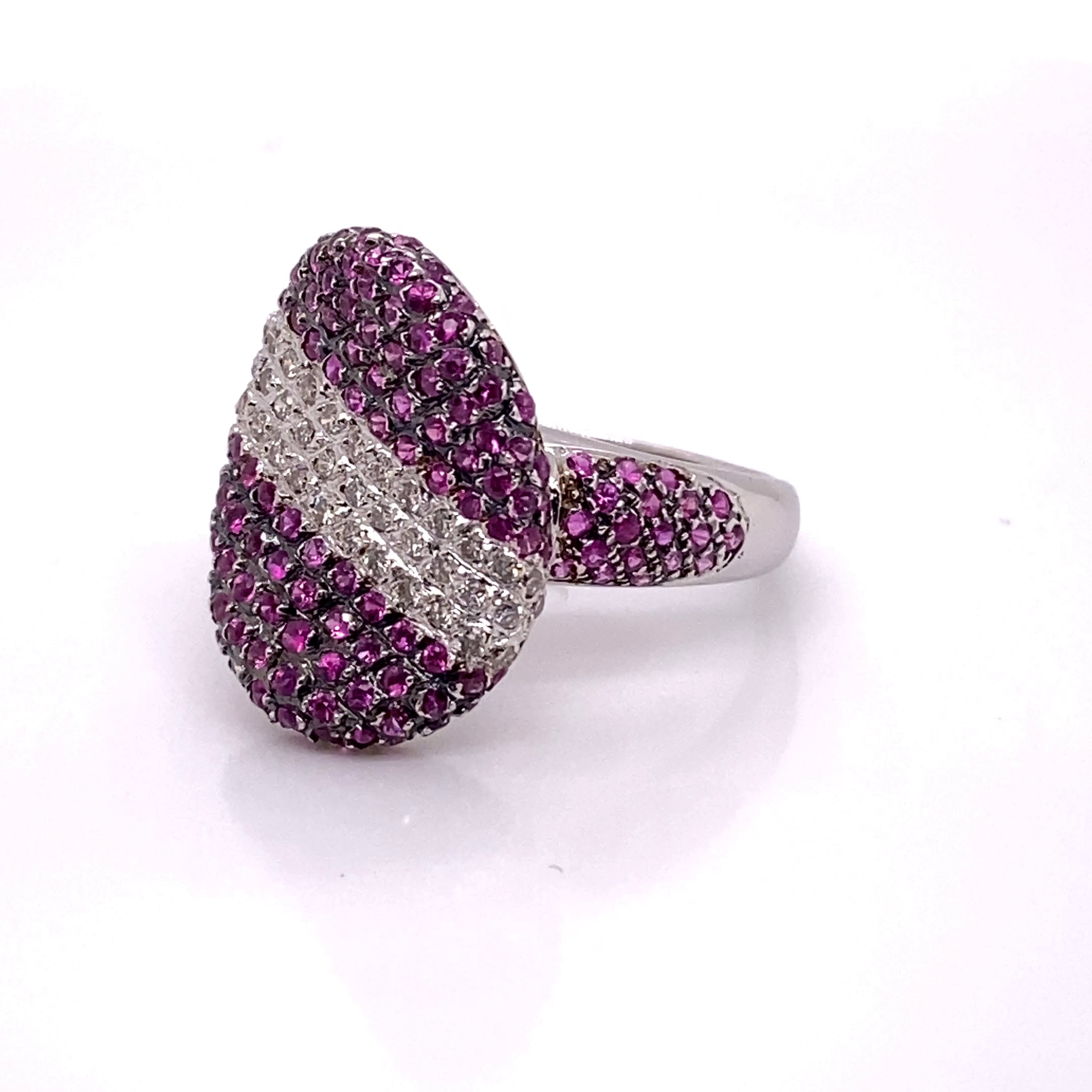 18KW Custom Red/Pink Rubies And Diamonds Fashion Ring