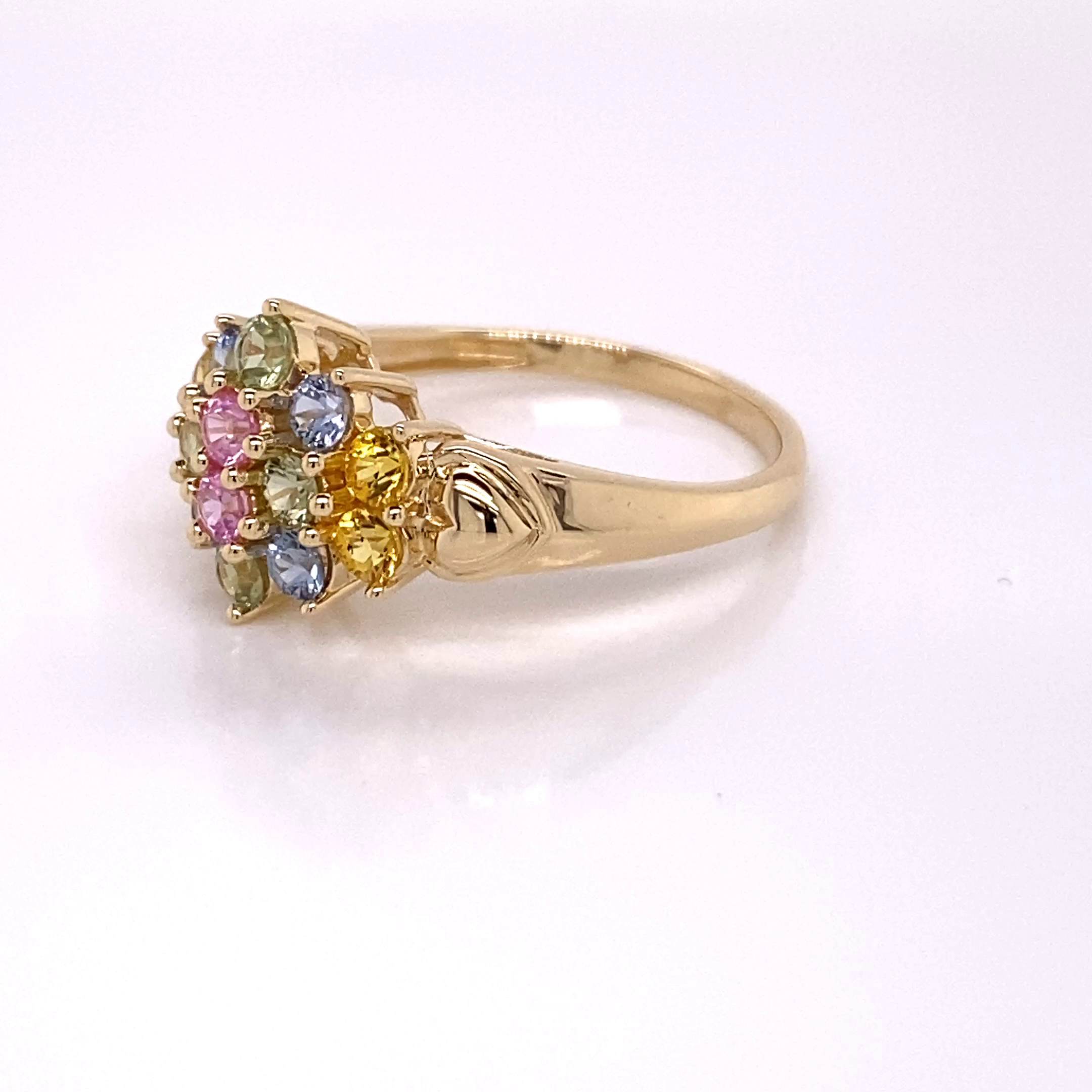 14KY Custom Estate Multicolor Sapphire Cluster Fashion Ring