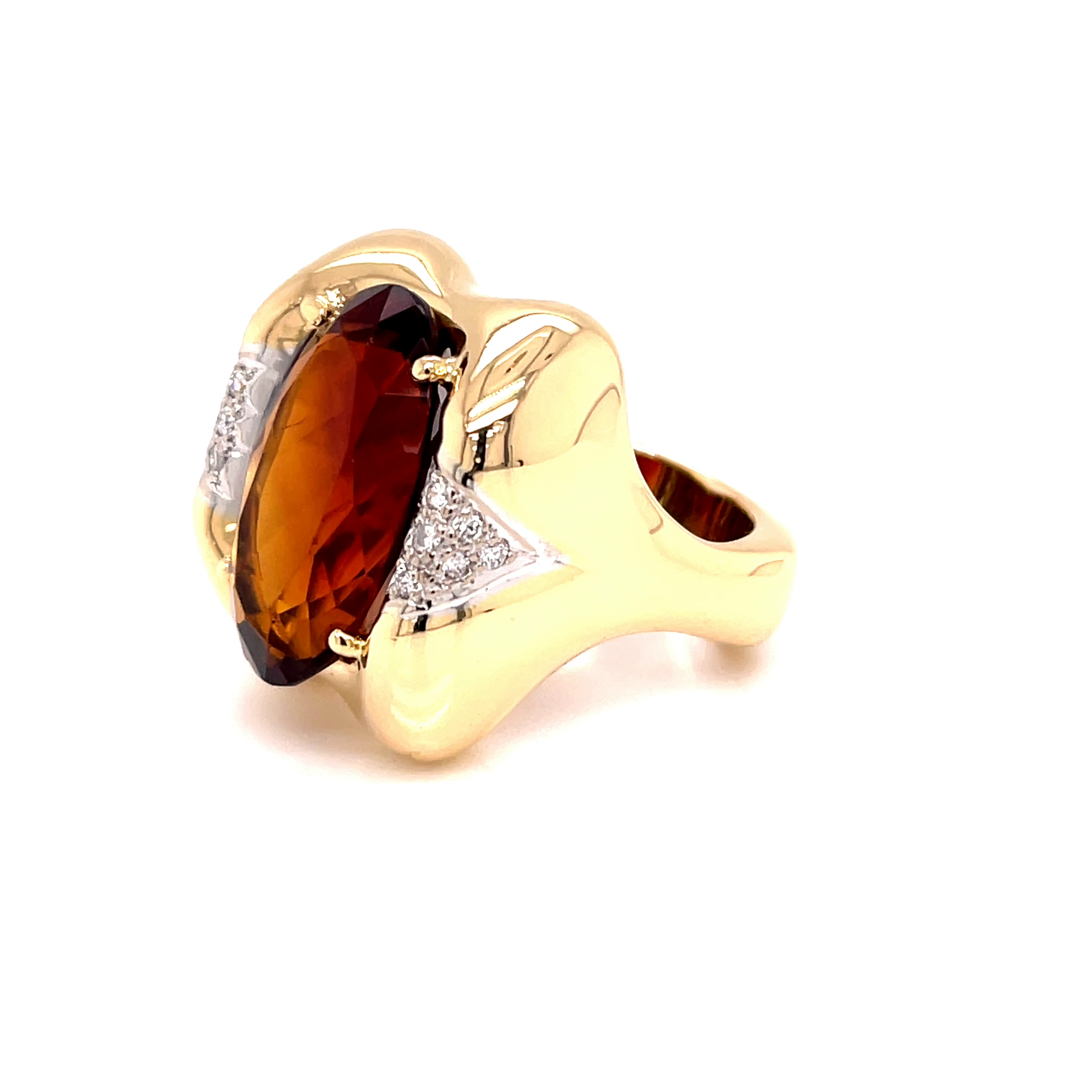 18KY Custom Estate Oval Citrine And Diamond Ring