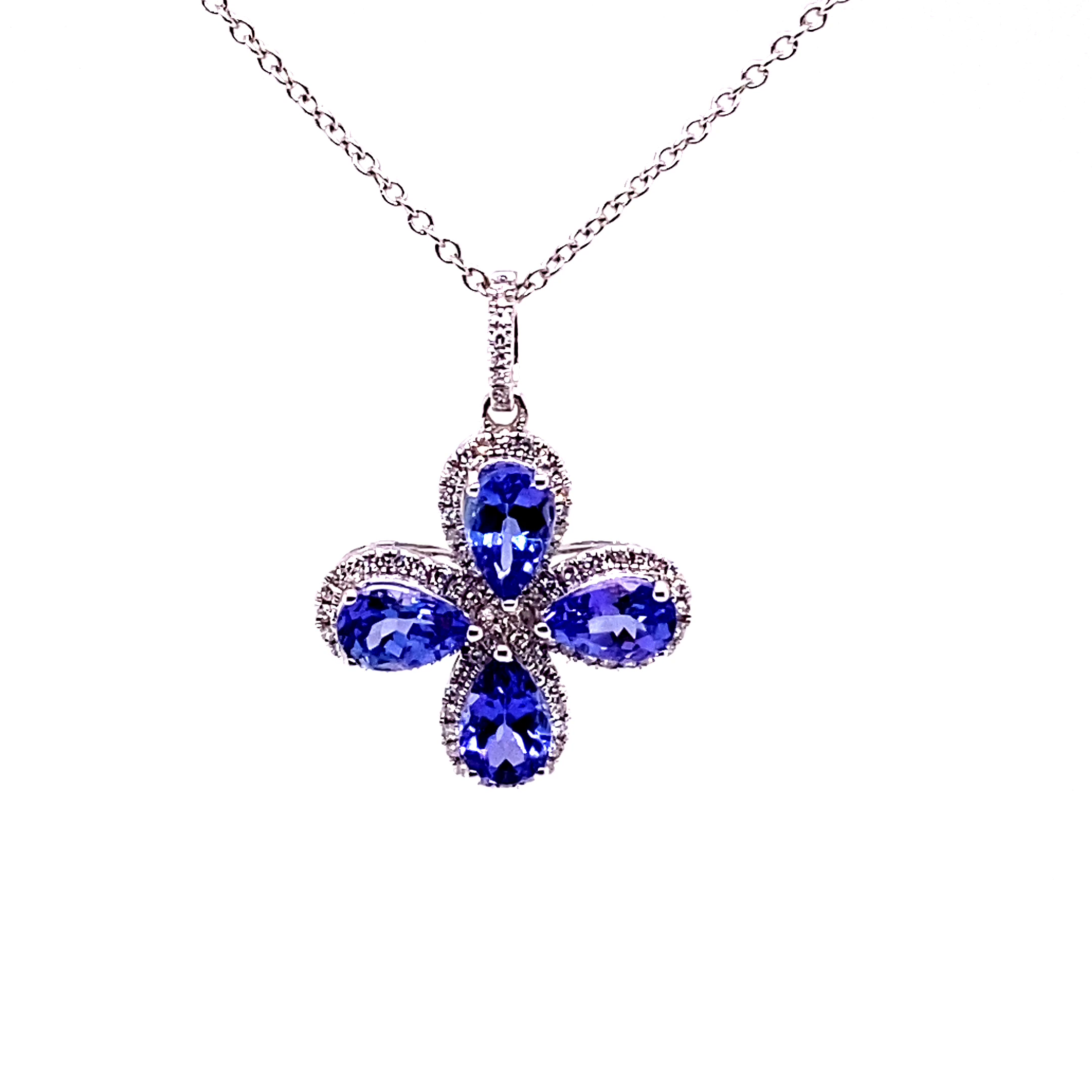 14KW Custom Purple/Blue Tanzanite And Diamond Cross Pendant