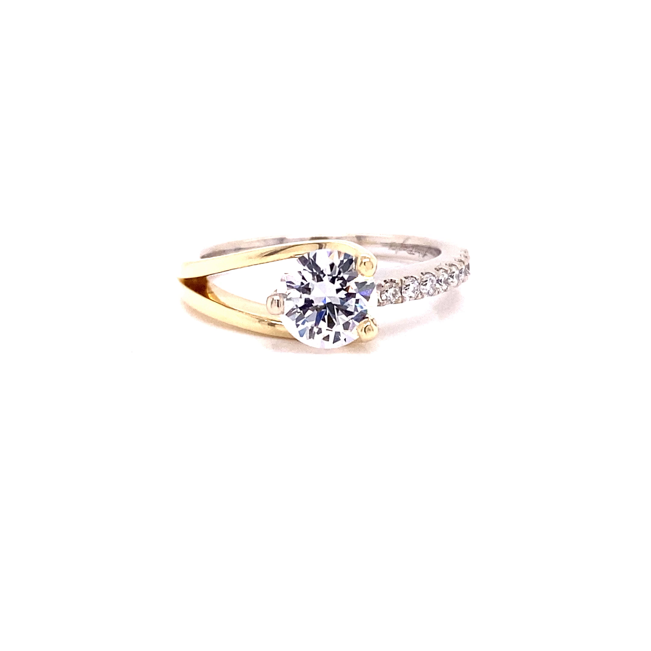 14K T/T Custom Diamond And CZ Engagement Ring