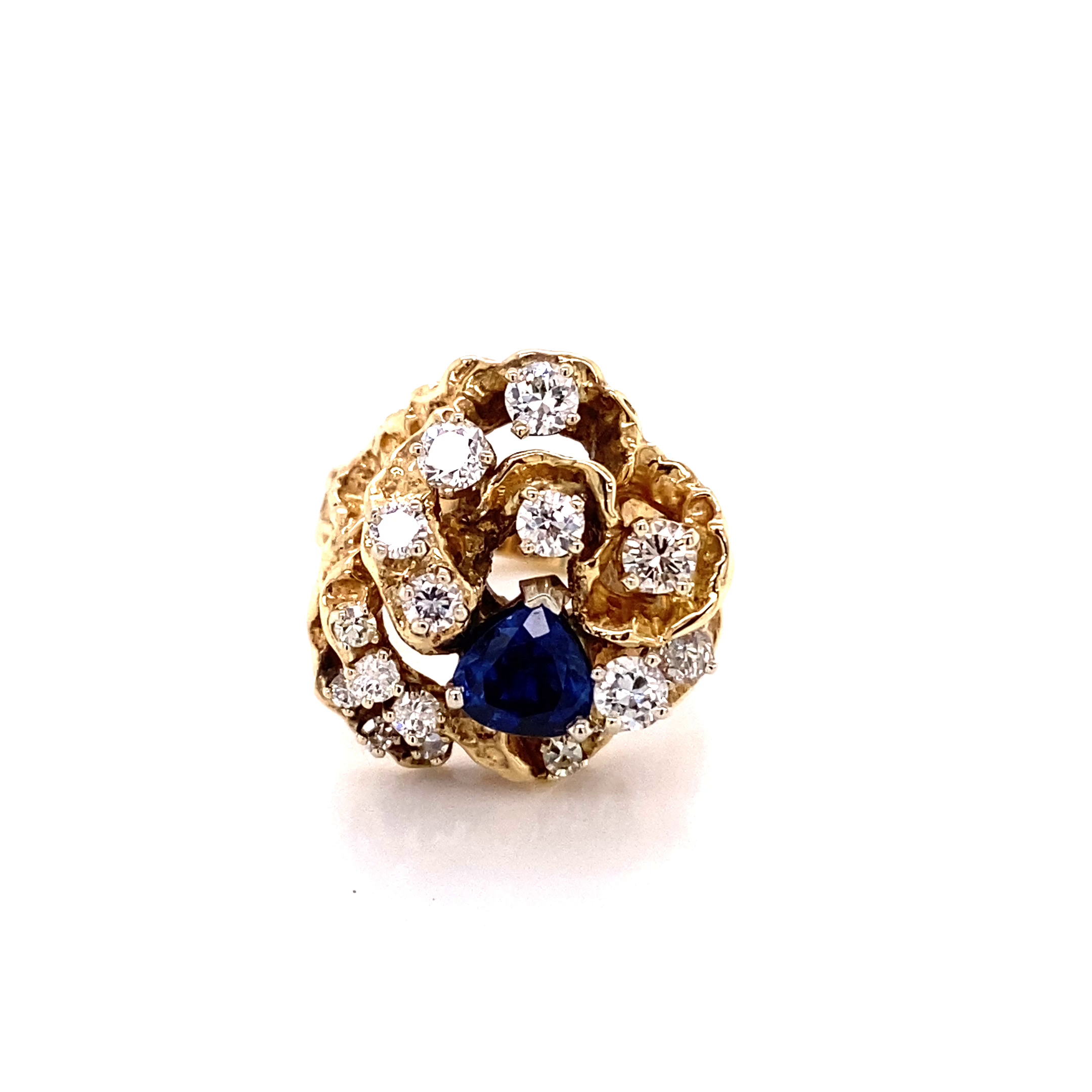 14K Blue Sapphire Nugget Style Estate Fashion Ring