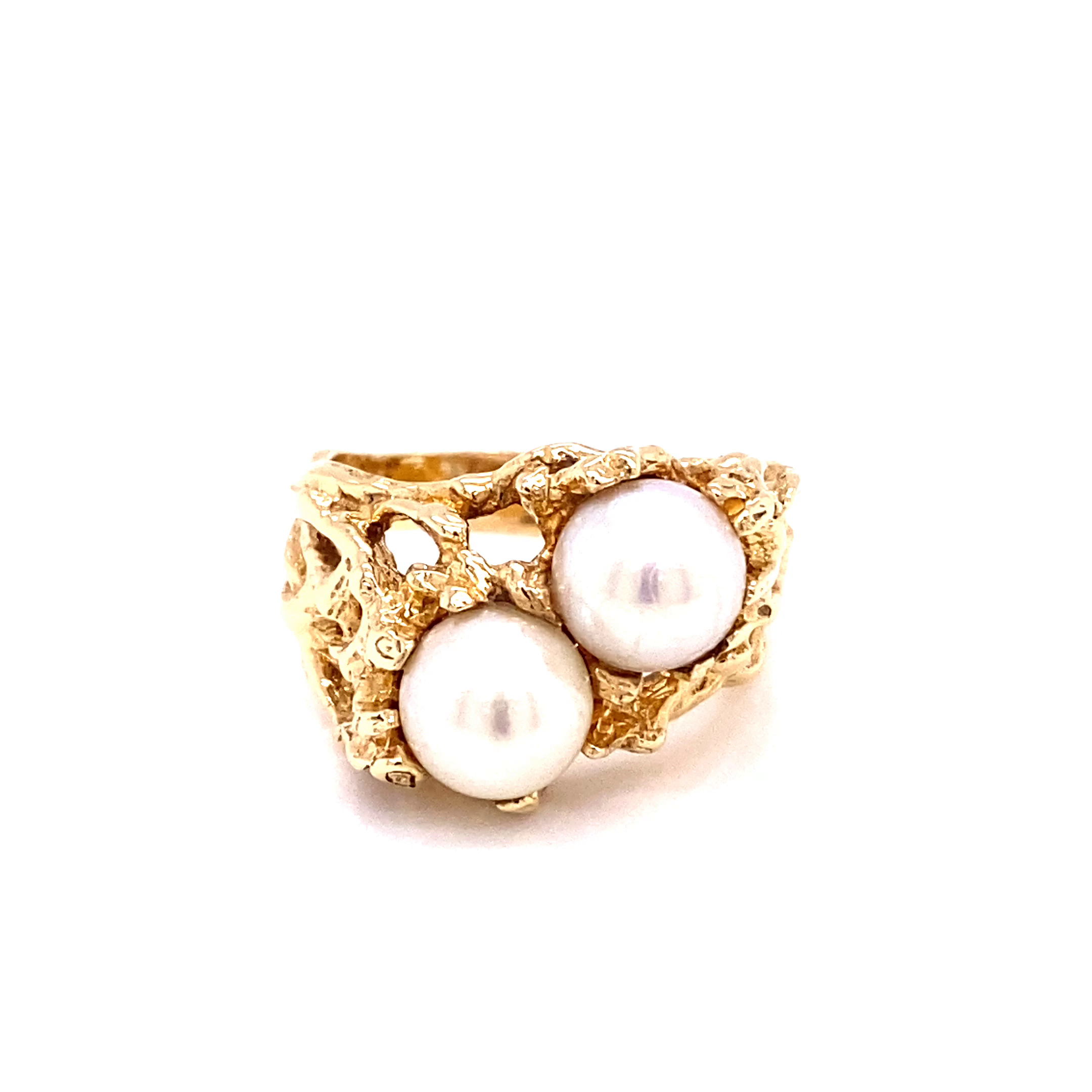14KY Natural Double Pearl Fashion Ring