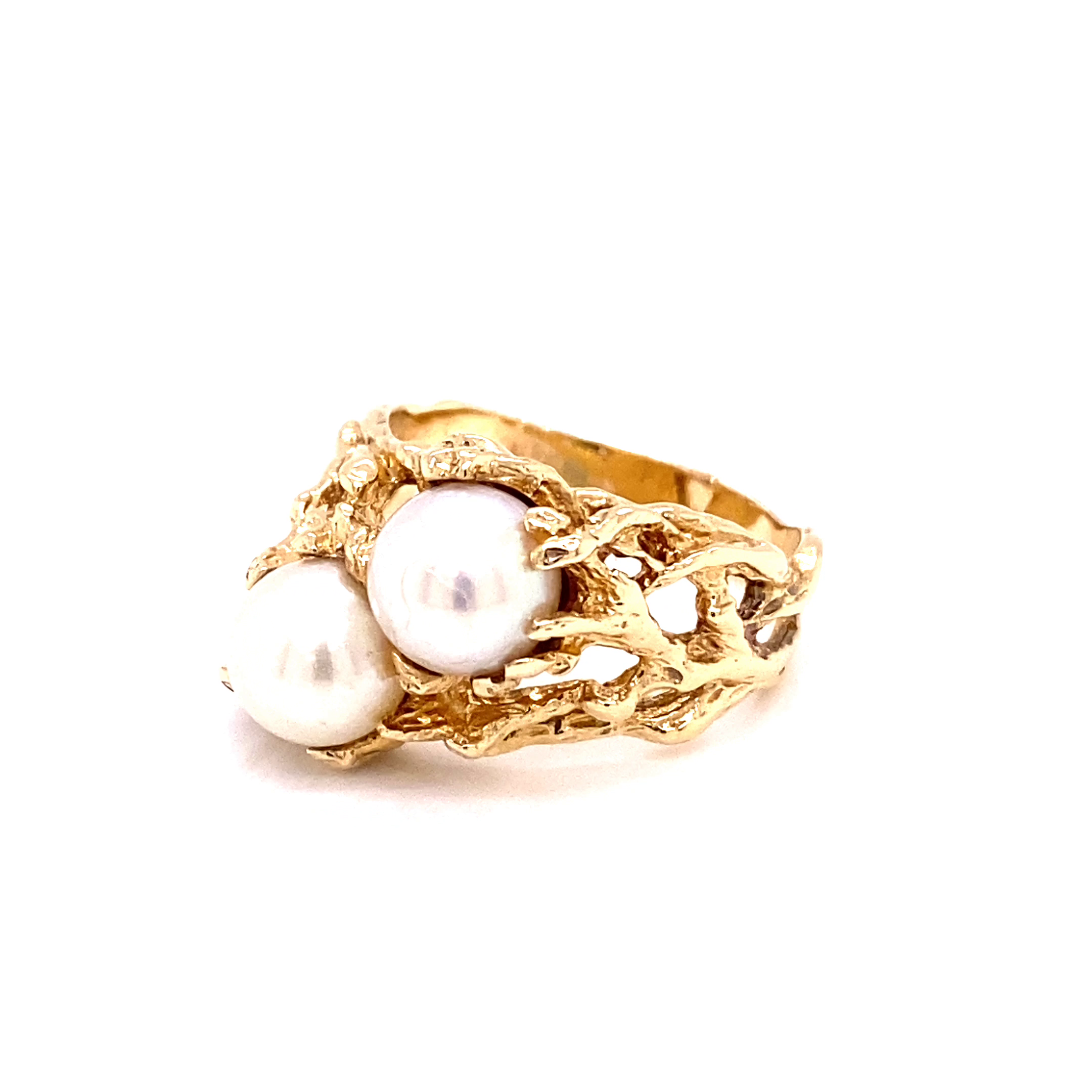 14KY Natural Double Pearl Fashion Ring