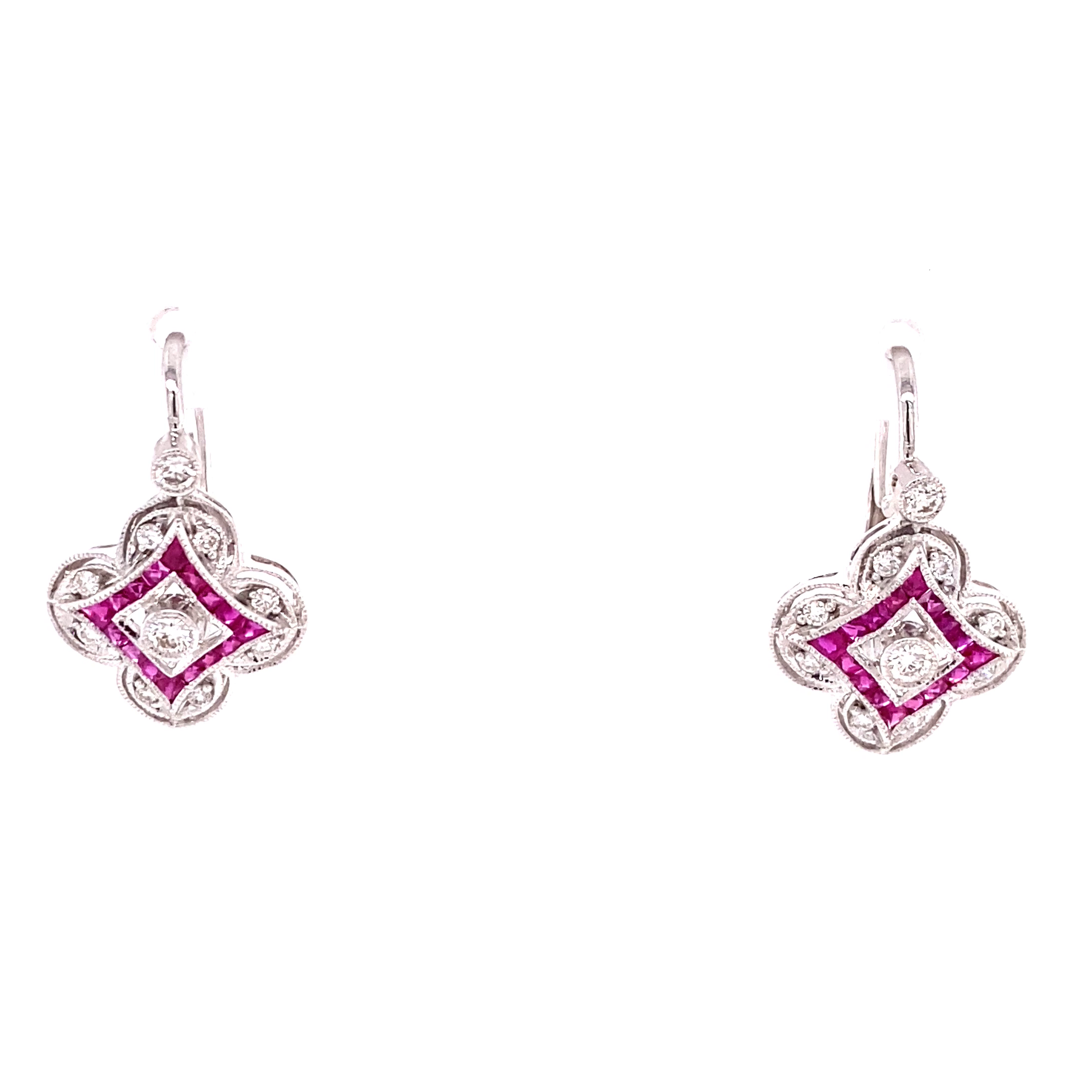 14KW Hanging Ruby & Diamond Pattern Fashion Earrings