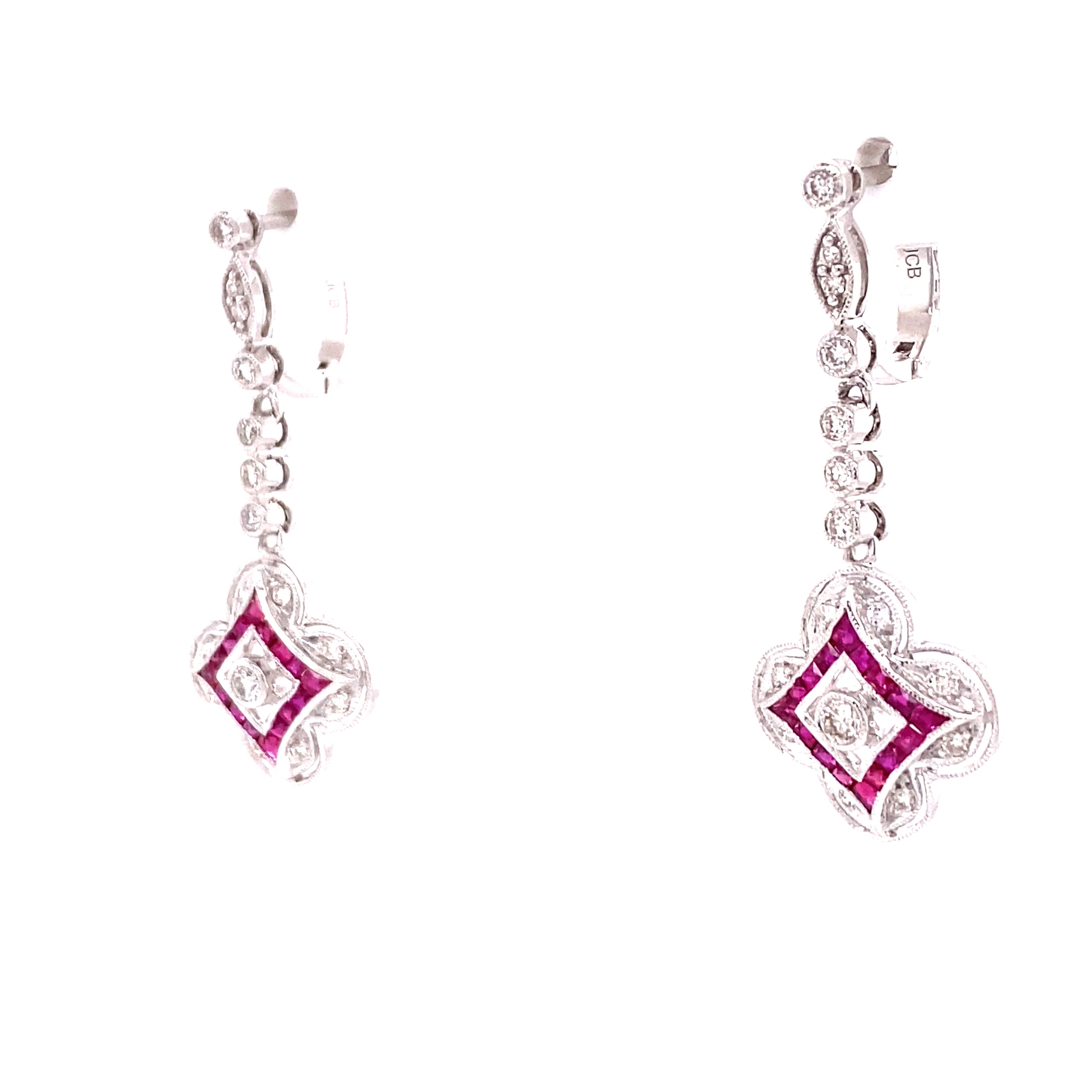 14KW Diamond And Ruby Dangle Fashion Earrings