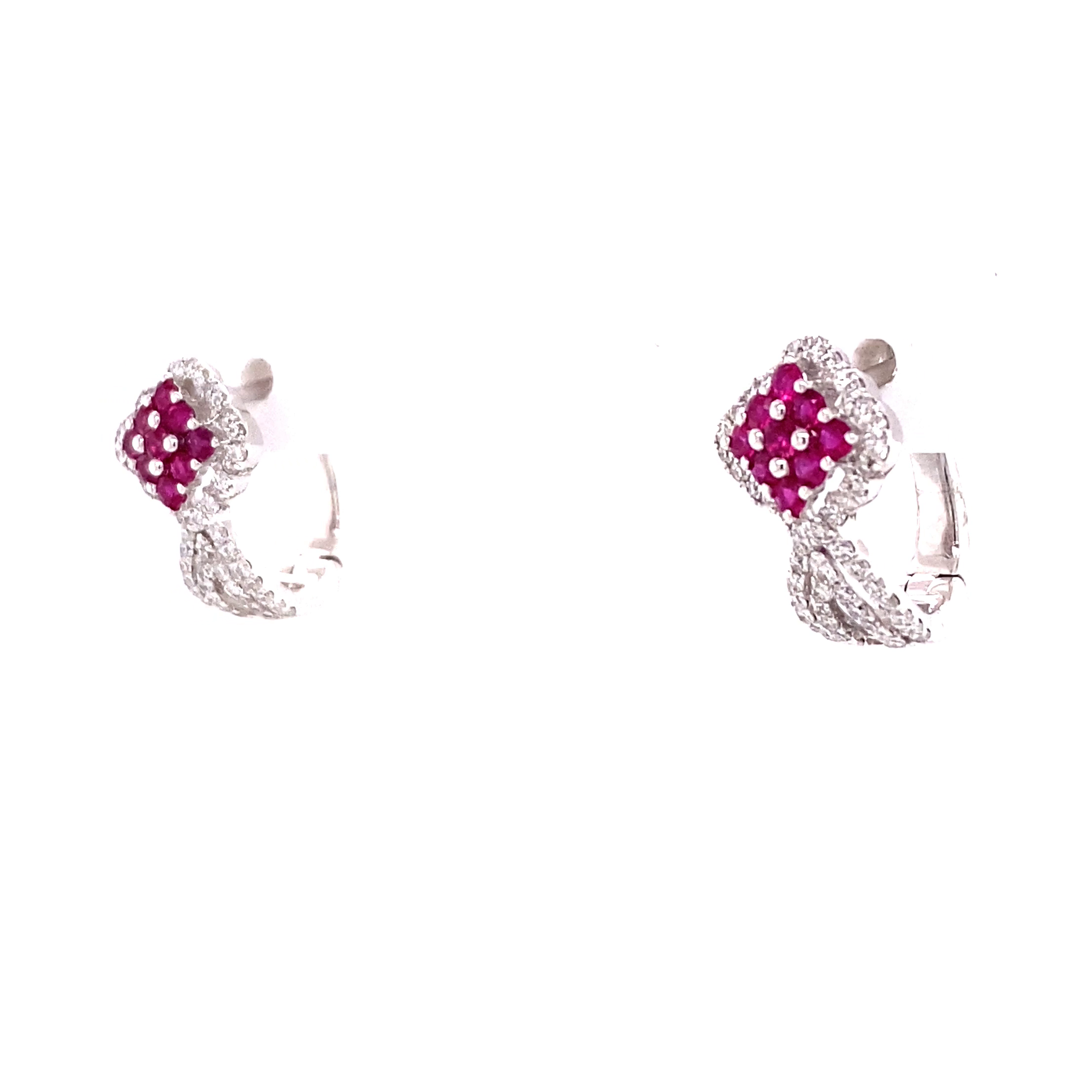 14KW Natural Ruby & Diamond Post Fashion Earrings