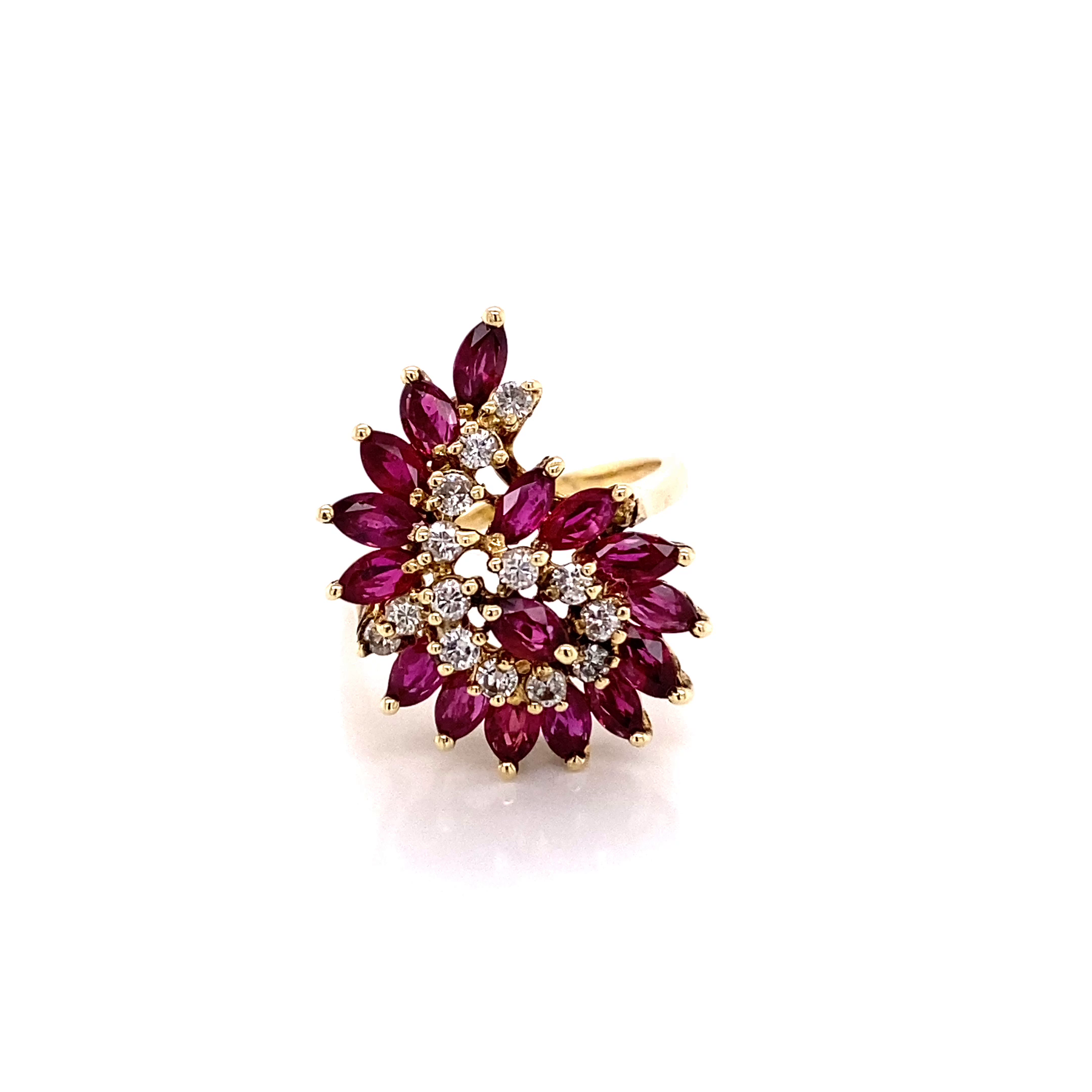 14KY Marquise Ruby & Round Diamond Fashion Ring