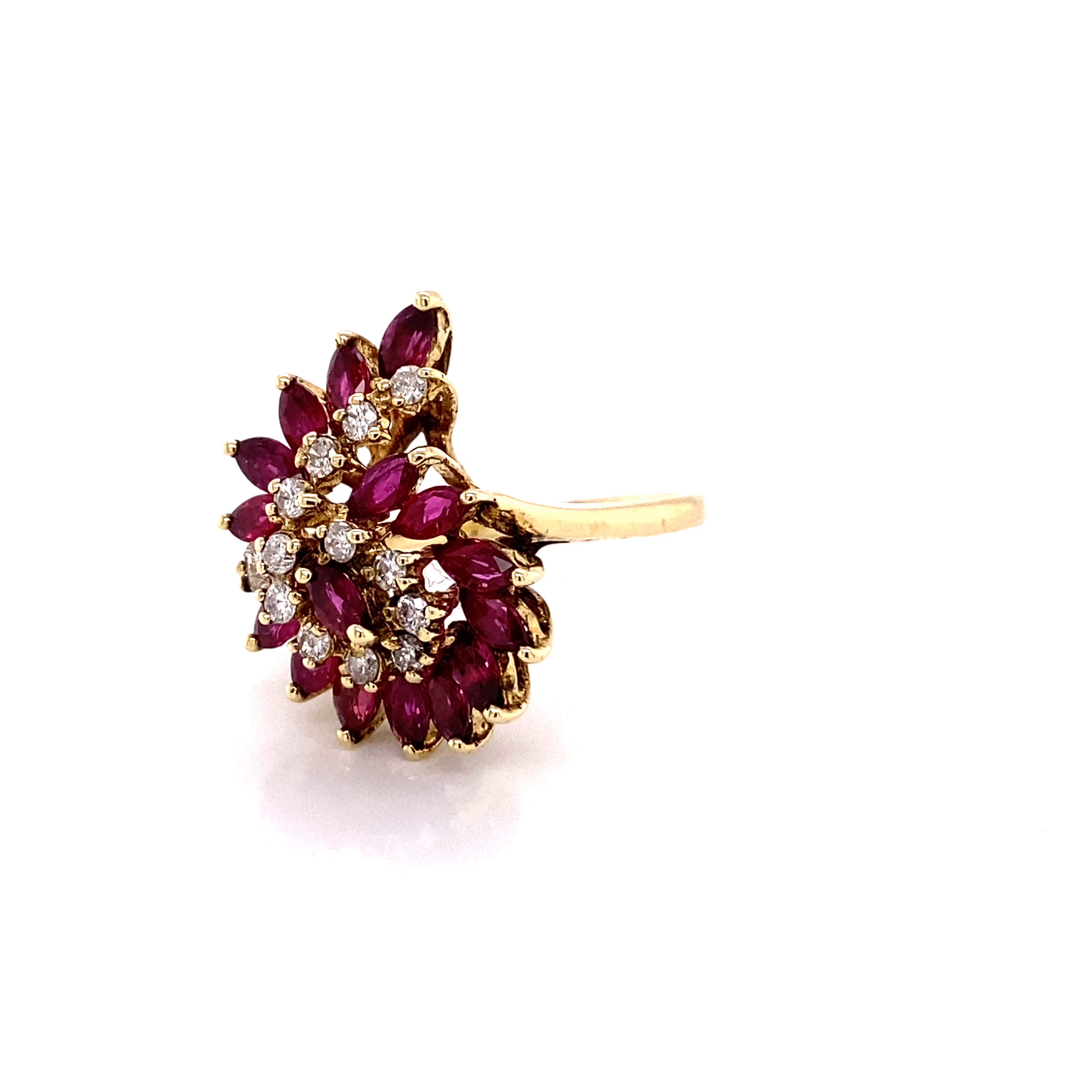 14KY Marquise Ruby & Round Diamond Fashion Ring